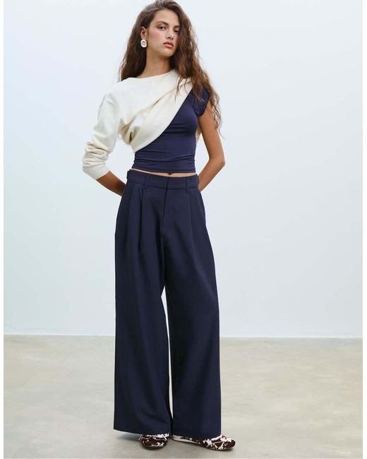 Stradivarius Blue Super Wide-leg Adjustable Trousers