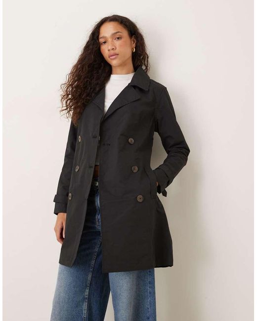 Brave Soul Blue Double Breasted Belted Trench Coat