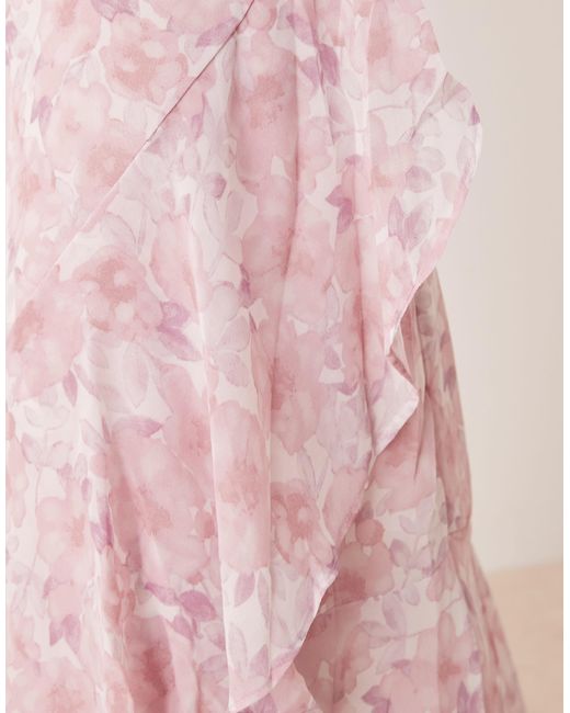 Vila Pink Chiffon Ruffle Detail Boho Skirt