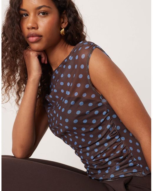 ASOS Brown Gathered Short Sleeve Off Shoulder Mesh Top