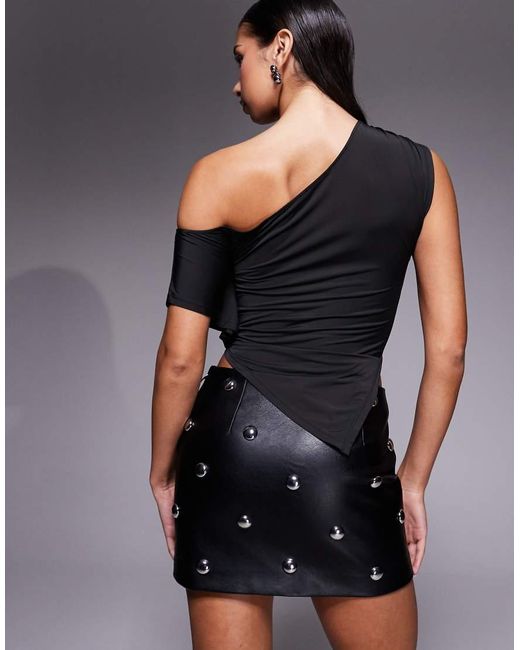 Edikted Black Katan Asymmetric Off Shoulder Top