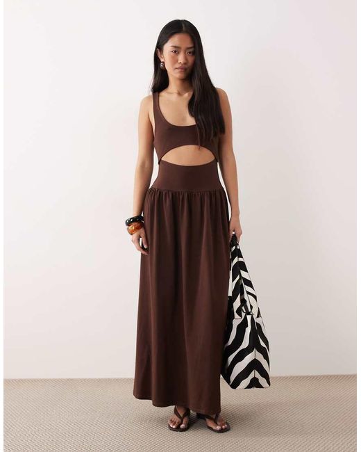 ASOS Brown Cut Out Detail Maxi Dress