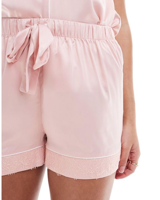 Chelsea Peers Pink – braut-set aus satin mit kurzärmligem hemd mit reverskragen und shorts
