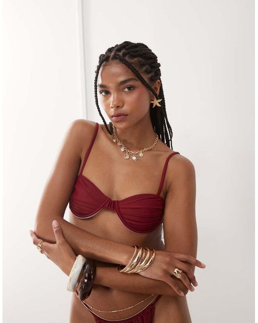 Miss Selfridge Red Mix And Match Ruched Cup Skinny Strap Bikini Top
