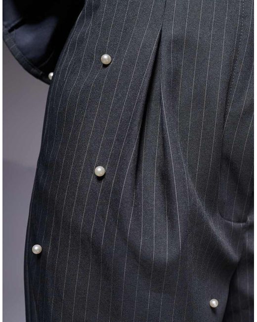 Pantalones Grises De Corte Barrel Con Raya Diplomática Y Perlas De (Parte De Un Conjunto) ASOS de color Blue