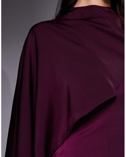 ASOS Purple Asymmetric Cape Detail Long Sleeve Maxi Dress