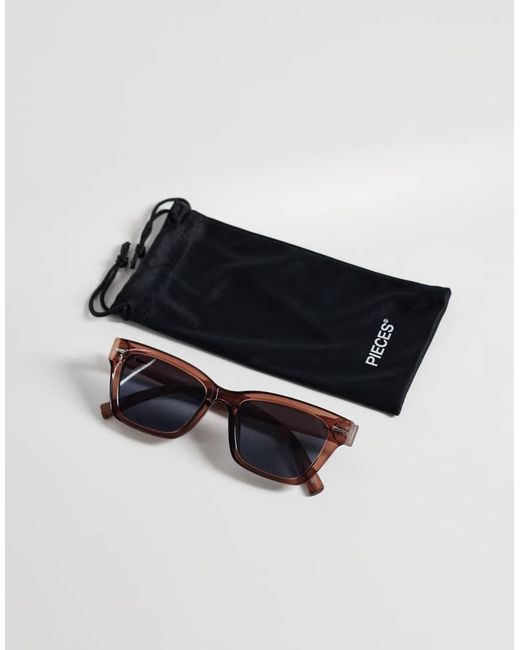 Pieces Brown Retro Square Sunglasses