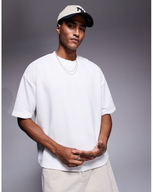 ASOS White Super Heavyweight Oversized Boxy T-shirt With Ribbed Fabric for men