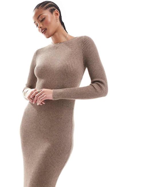 Vestito Lungo A Coste Con Scollo A Barchetta di ONLY in Brown