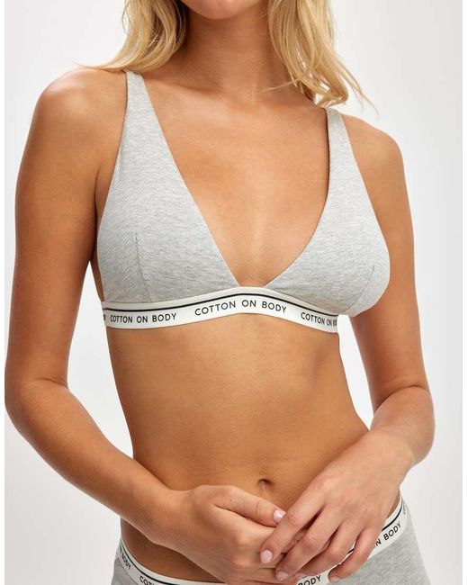 Cotton On White Branded Cotton Plunge Triangle Bralette