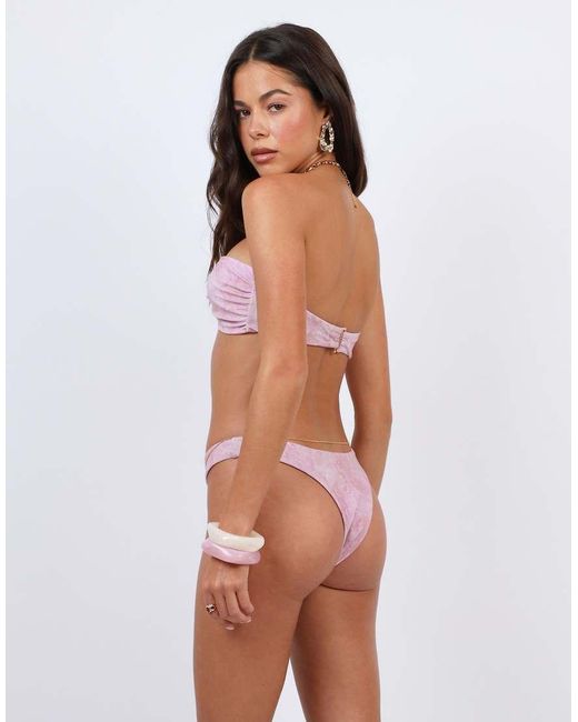 SIMMI Pink Scarf Print Knot Detail Bandeau Bikini Top