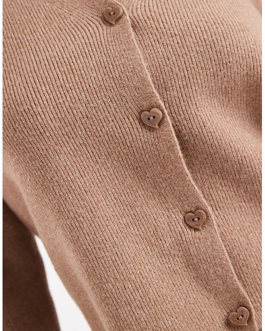 Pieces Natural Knitted Cardigan With Love Heart Buttons