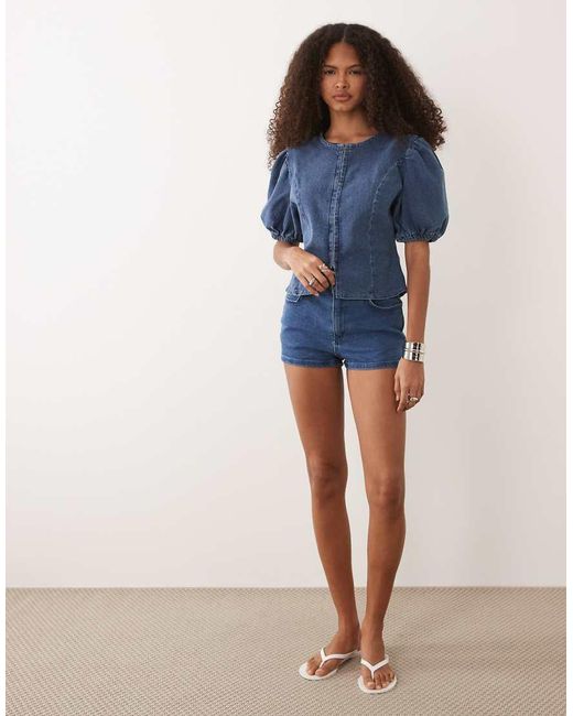 Miss Selfridge Blue Puff Sleeve Denim Top Co-ord