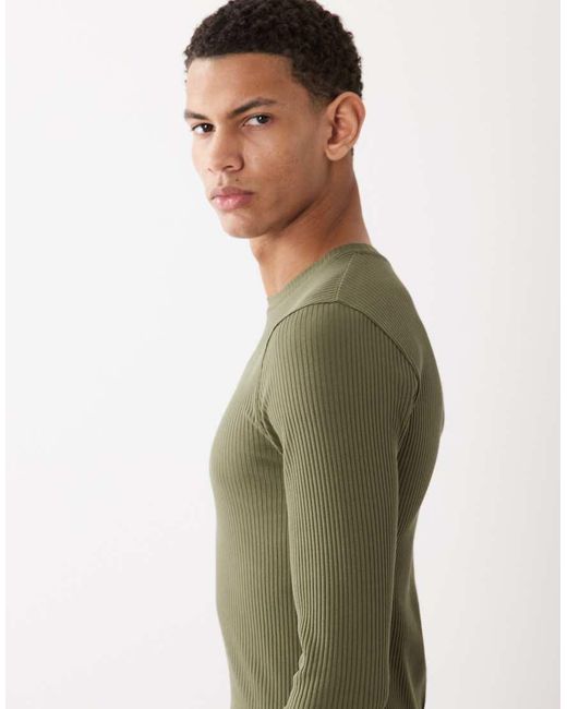 ASOS Green Heavyweight Muscle Fit Long Sleeve T-shirt for men