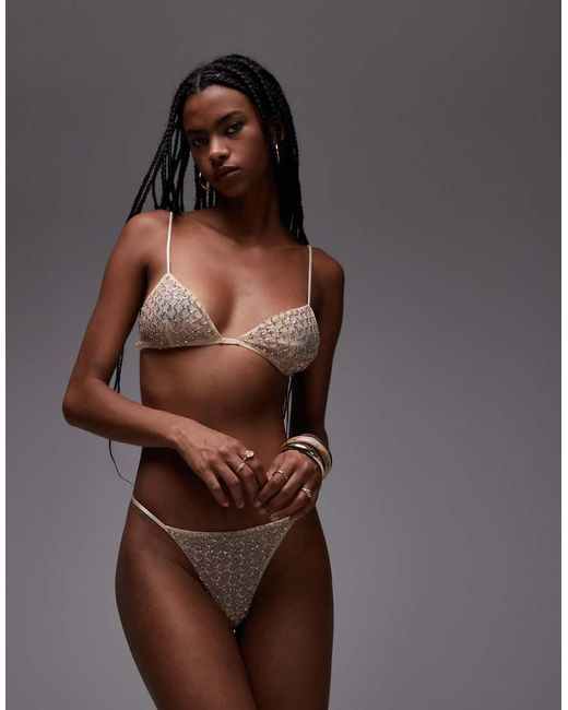 ASOS Brown Avril Premium Sequin & Bead Embellished Tanga Thong