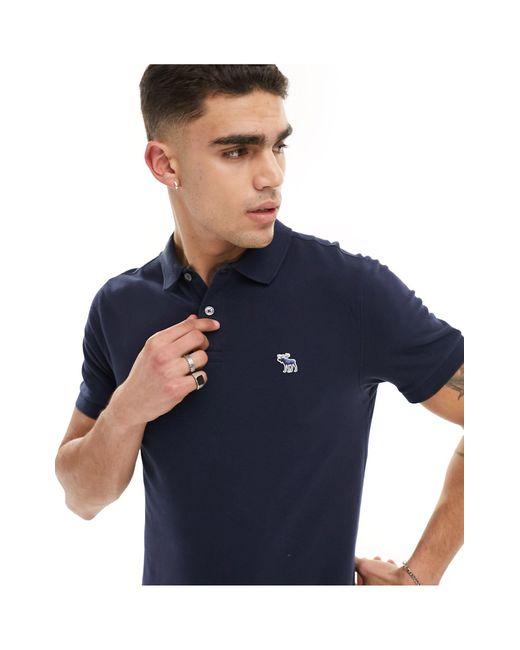 Abercrombie & Fitch Blue Elevated Icon Logo Pique Polo for men