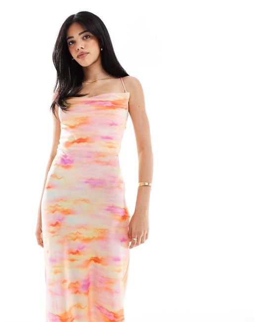 Object Pink Satin Low Cross Back Maxi Slip Dress