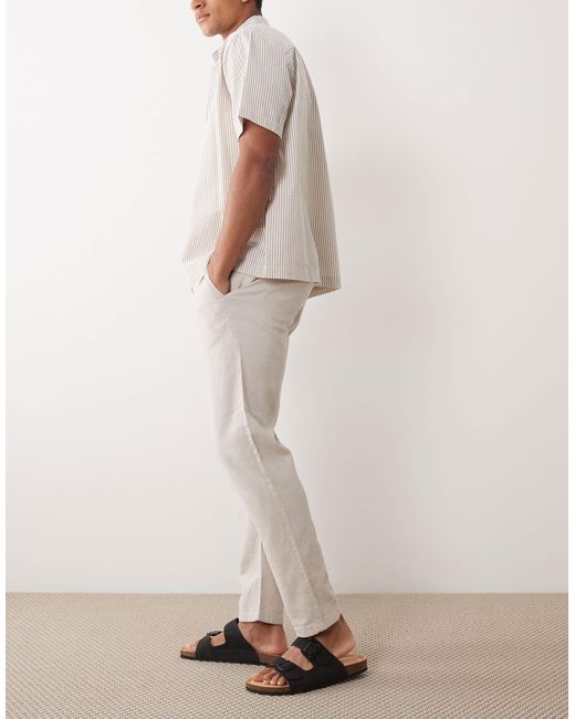 SELECTED Natural Linen Blend Drawstring Pants for men