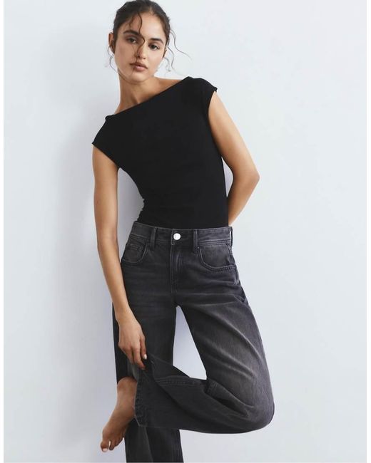 Pull&Bear Black Short Sleeve Bodysuit