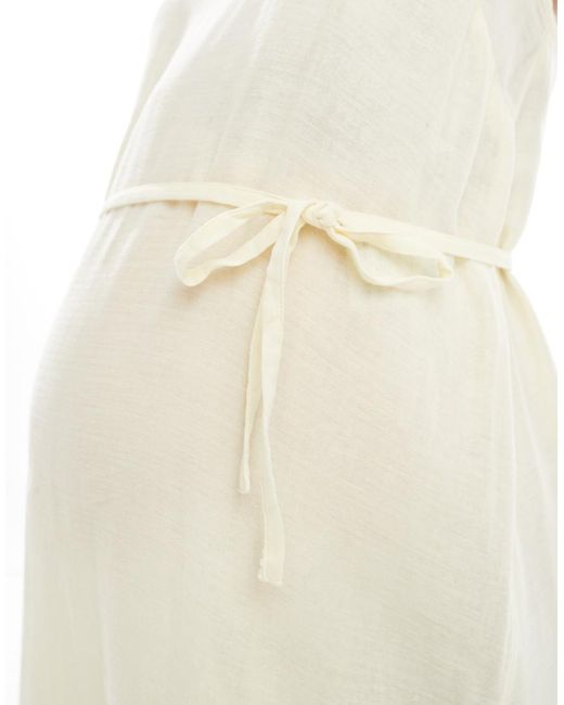 Mama.licious White Mamalicious Maternity Textured Strappy Midi Dress With Tie Waist