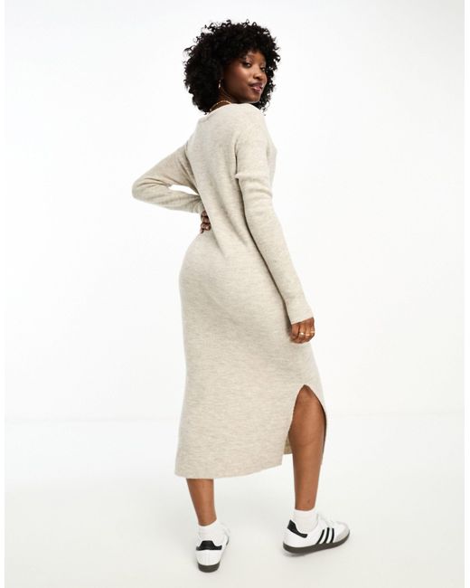 Vero Moda Natural – midi-pulloverkleid aus strick