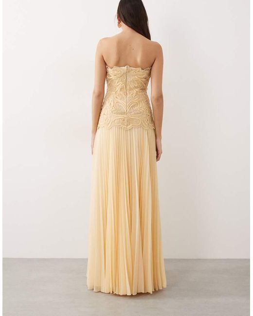 ARRANGE Natural Abstract Cutwork Bandeau Maxi Dress With Pleat Skirt