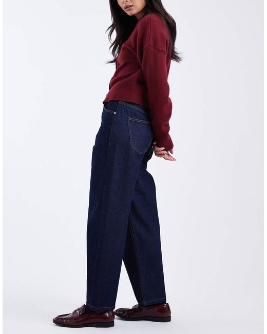 ASOS Blue Ankle Grazer Barrel Jeans With Cinch Waist