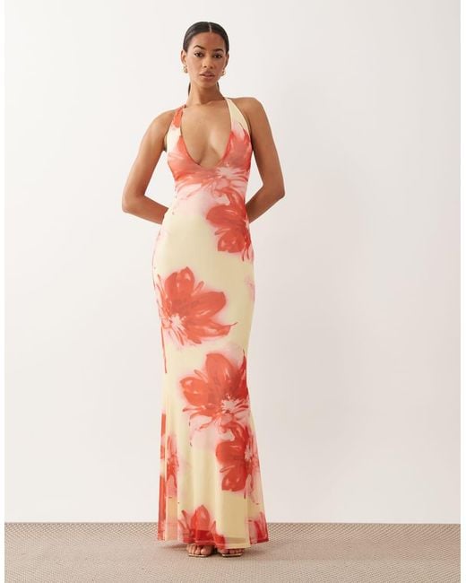 ASOS Pink Deep V Plunge Mesh Maxi Dress