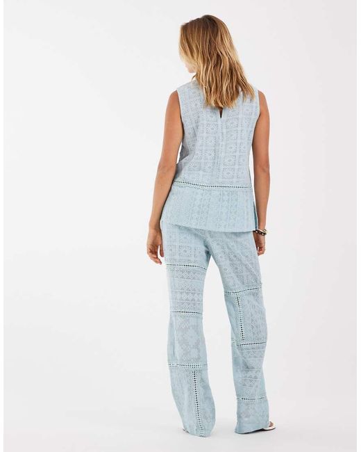 Object Blue Crochet And Lace Patchwork Trouser Co-ord