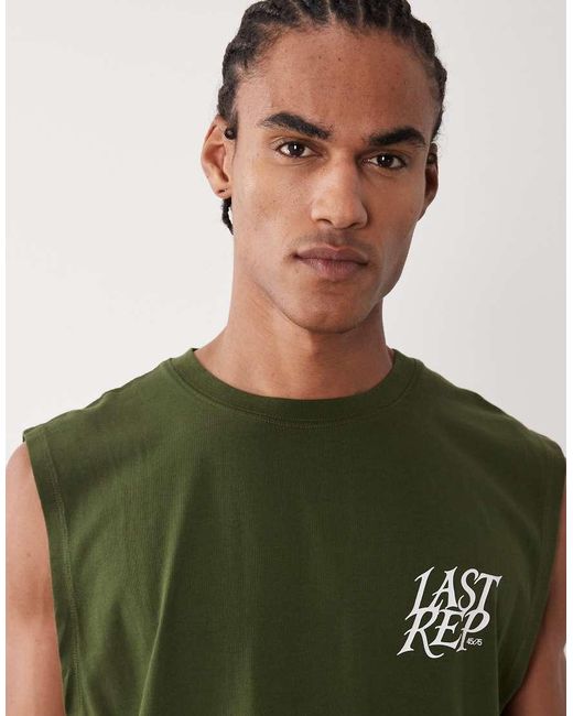 4505 Green Cotton Oversized Pump Training Tank With Chest Print And Quick Dry Finish for men