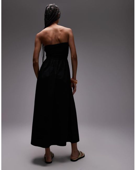 Vestido Largo Con Escote Palabra De Honor De Mezcla De Popelina De TOPSHOP de color Black
