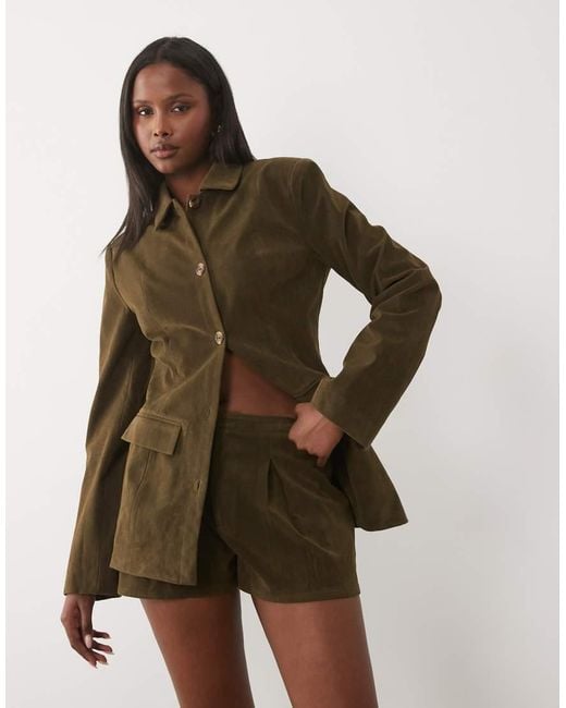 Kaiia Natural Exclusive Faux-suede Pleat Front Micro Shorts