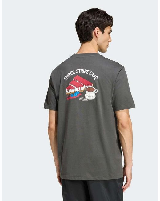 Adidas Originals Gray Coffee Cafe Cheesecake Graphic T-Shirt for men