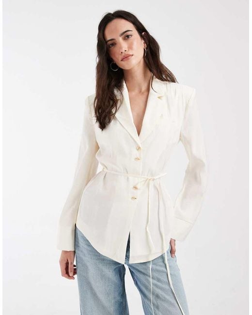 ASOS White Shoulder Pad Tie Waist Soft Blazer