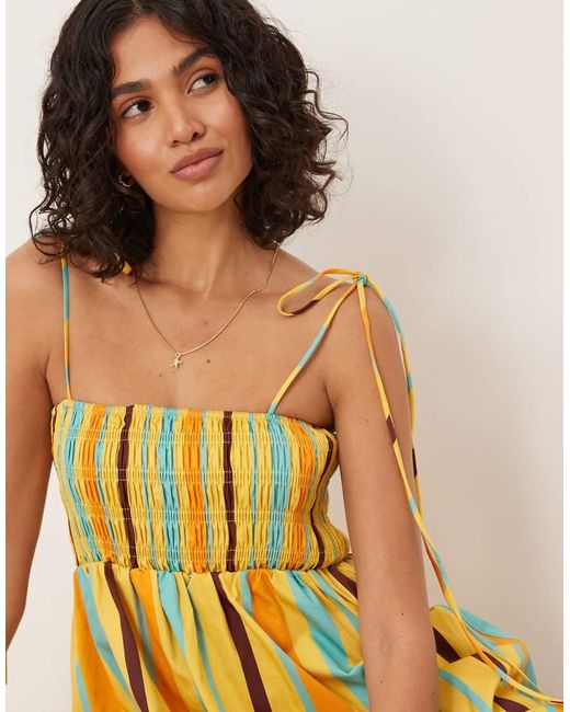 Vestido Midi A Con Pecho Fruncido De Popelina De Algodón De ASOS de color Yellow