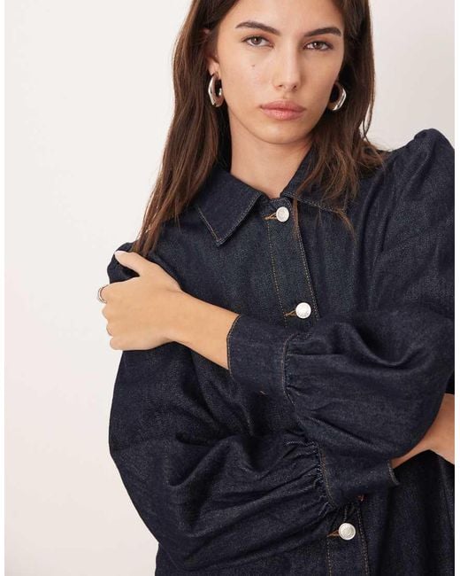 Vestido Vaquero Corto Azul Añil Con Mangas Abullonadas Estilo Años 70 De ASOS de color Blue