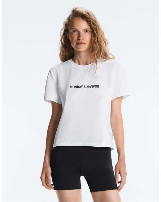 Oysho White Cotton Blend Monday Survivor T-shirt