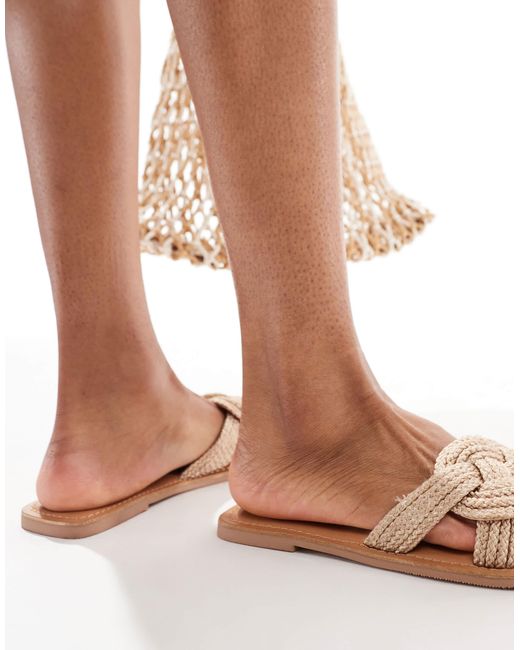 Asos Design Wide Fit White Flora Woven Mule Sandal
