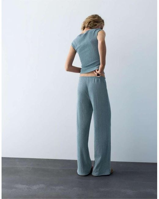 Pull&Bear Blue Wide-leg Crepe Trousers