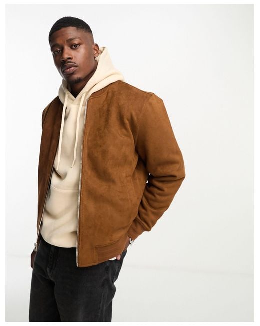 Abercrombie & Fitch Natural Faux Suede Bomber Jacket for men