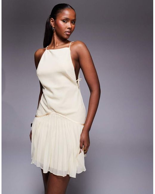 ASOS Purple Square Neck Pleated Skirt Mini Dress