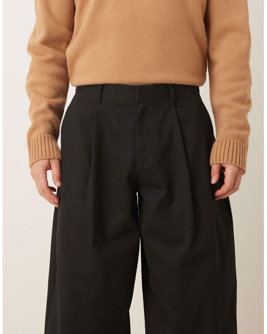 ASOS Black Smart 100% Cotton Plated Barrel Leg Trousers for men