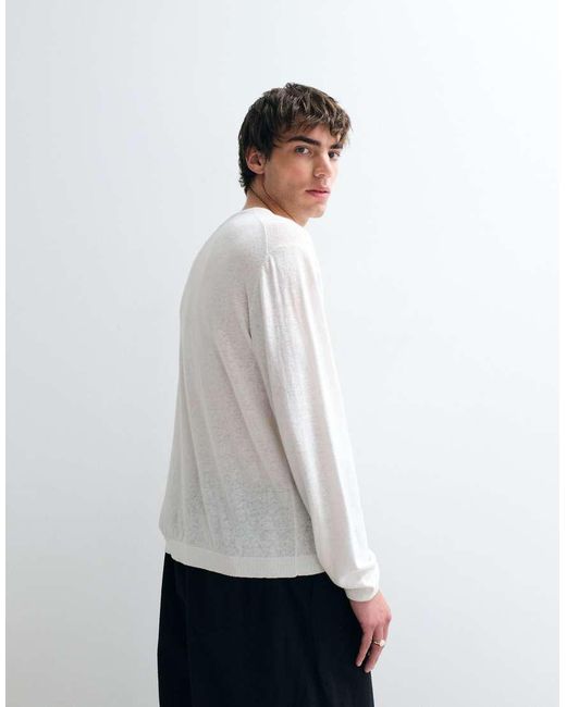 ASOS COLLECTIVE White Relaxed Long Sleeve Linen Rich Henley T-shirt for men