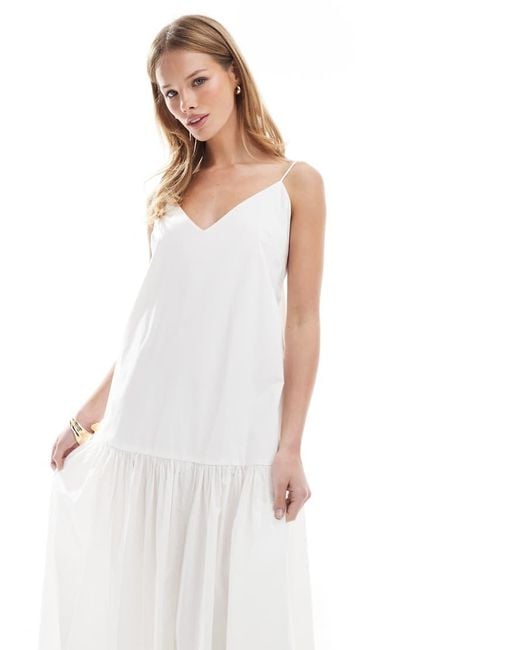 Monki White Tiered Floaty Maxi Dress With Low Tie Back Detail