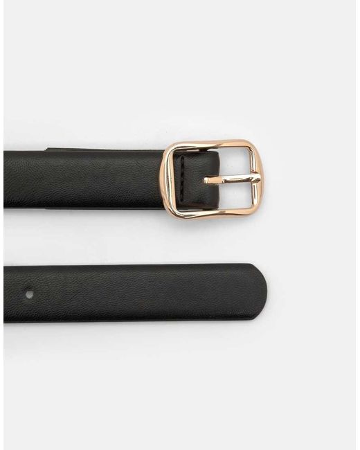 Pull&Bear Black Thin Belt With Square Buckle