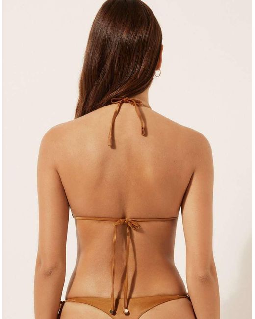 Calzedonia Brown Shiny Satin Triangle Bikini Top