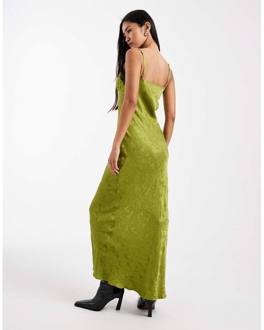 Miss Selfridge Green Jacquard And Lace Midi Dress