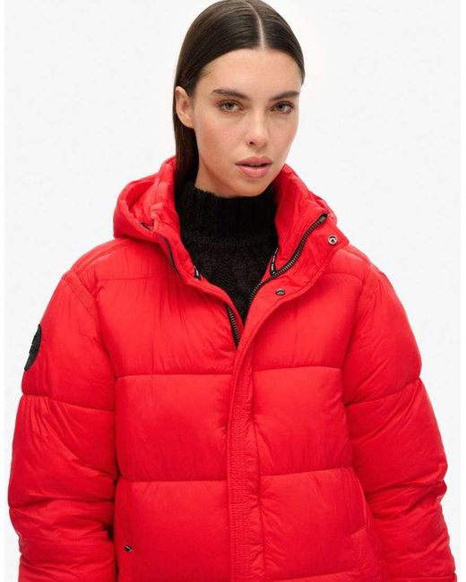 Superdry Red Cocoon Longline Puffer Coat