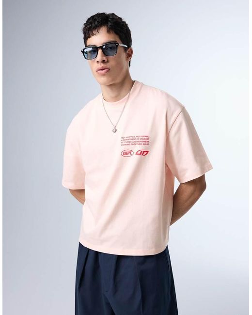 Bershka Pink Boxy Oversized Printed T.Shirt for men