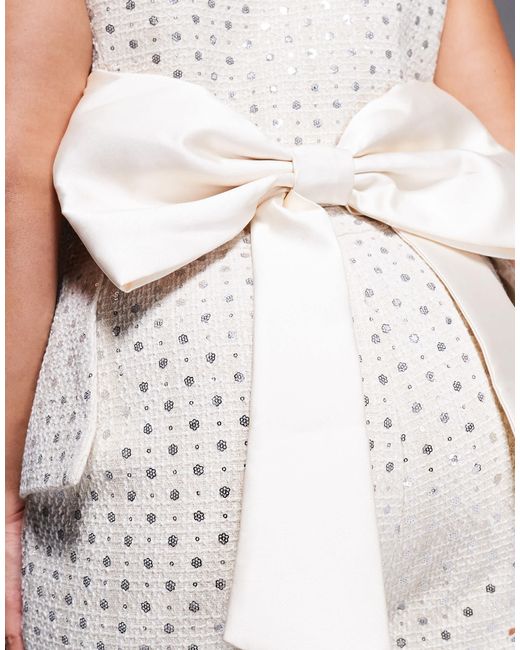 ASOS White Curve Co-ord Embellished Boucle Waist Coat With Bow Back